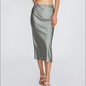 The Fifth Label Sage Green Satin Bias Midi Skirt